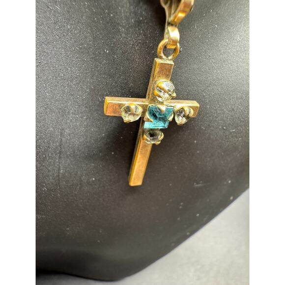 Vintage 1/20 10k Gold Filled Blue Topaz Cross Pendant Necklace C.T Signed - Picture 3 of 9